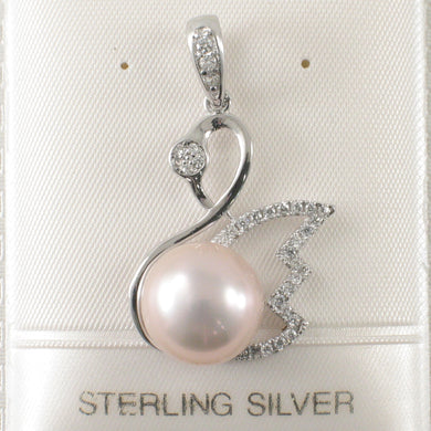 Sterling Silver 925 Pink Pearl & CZ Pendant