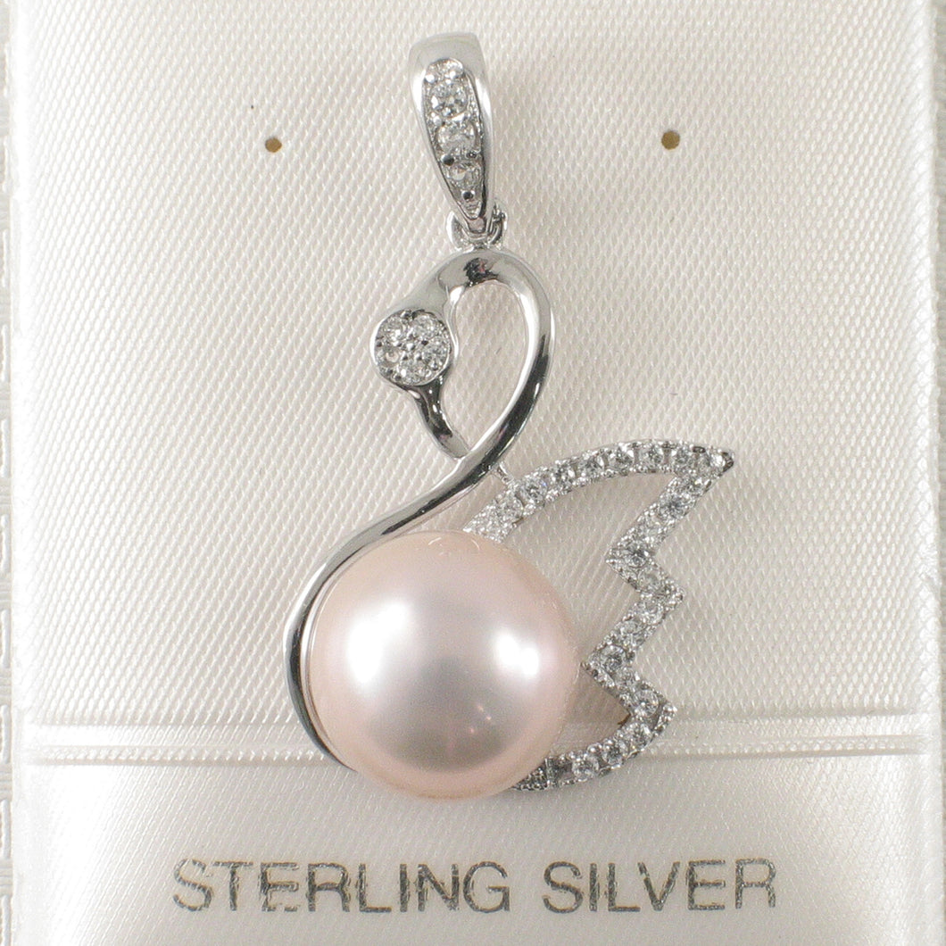 Sterling Silver 925 Pink Pearl & CZ Pendant