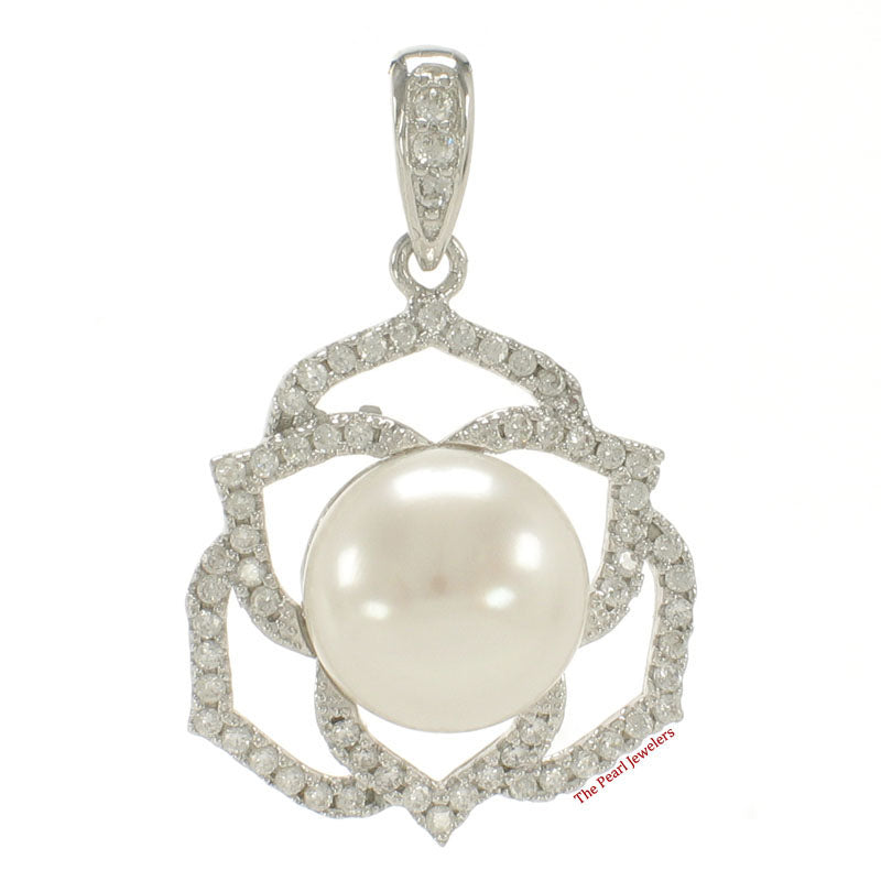 Sterling Silver 925 White Pearl & CZ Pendant