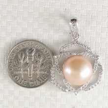 Load image into Gallery viewer, 9200582-Genuine-Pink-Cultured-Pearl-Cubic-Zirconia-Sterling-Silver-.925-Pendant