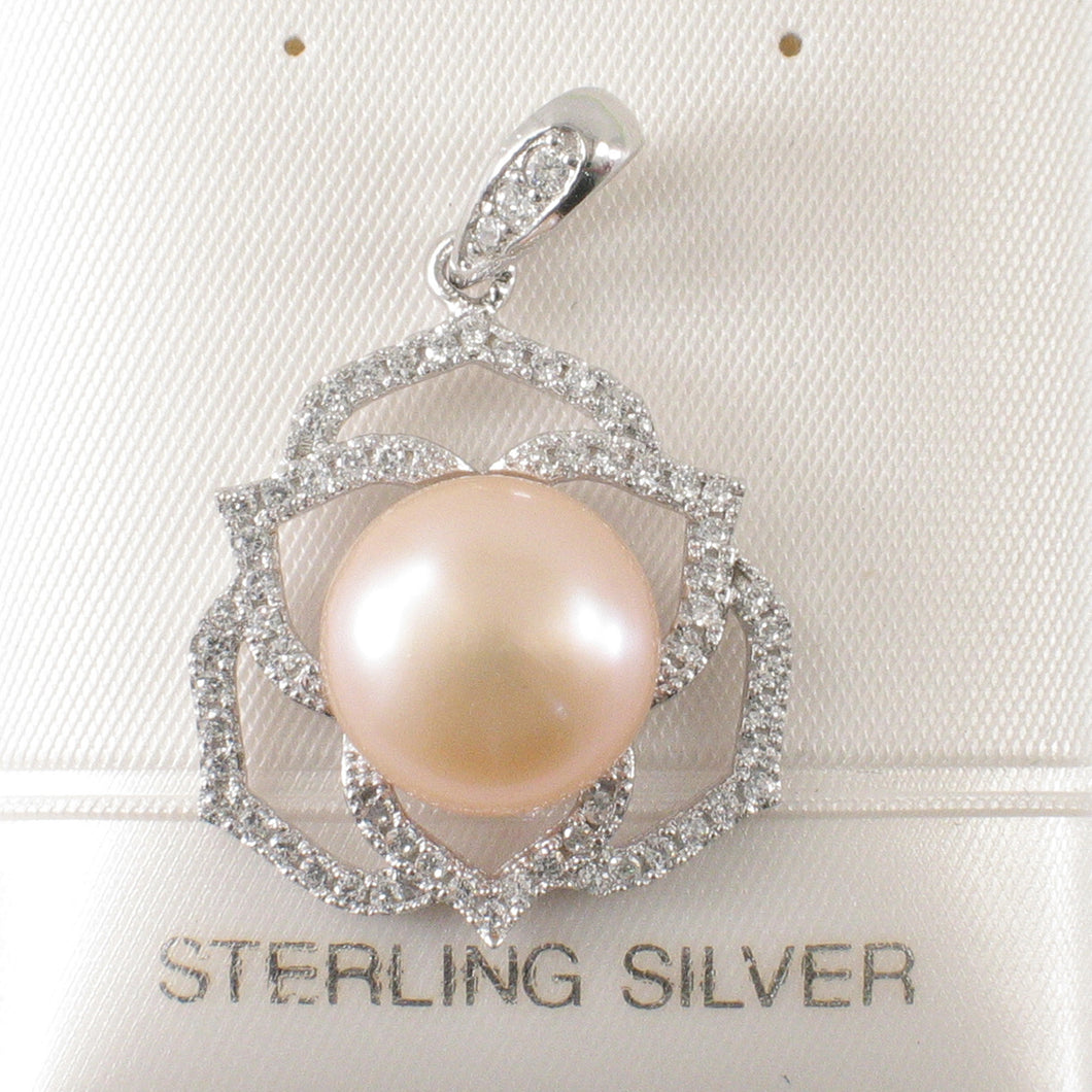 Sterling Silver 925 Pink Pearl & CZ Pendant