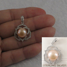Load image into Gallery viewer, 9200582-Genuine-Pink-Cultured-Pearl-Cubic-Zirconia-Sterling-Silver-.925-Pendant