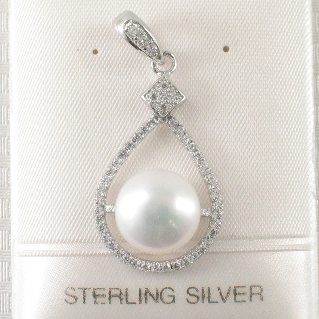 Sterling Silver 925 White Pearl & CZ Pendant
