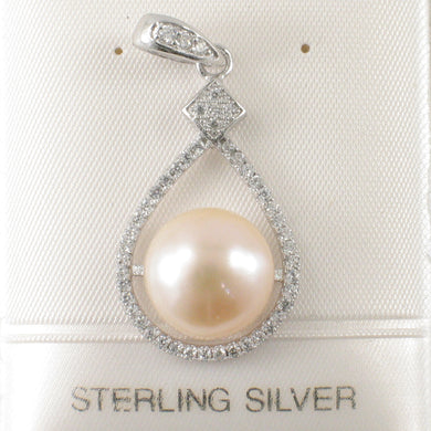 Sterling Silver 925 Pink Pearl & CZ Pendant