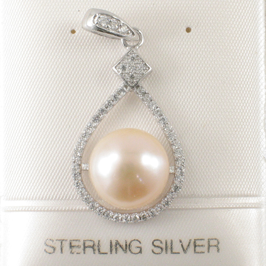Sterling Silver 925 Pink Pearl & CZ Pendant