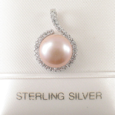 Sterling Silver 925 Pink Pearl & CZ Pendant