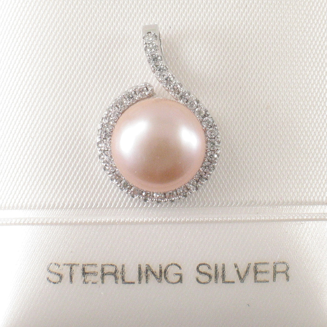 Sterling Silver 925 Pink Pearl & CZ Pendant