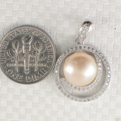 Sterling Silver 925 Pink Pearl & CZ Pendant