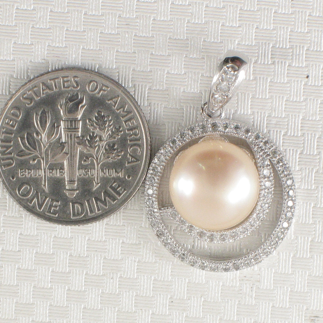 Sterling Silver 925 Pink Pearl & CZ Pendant