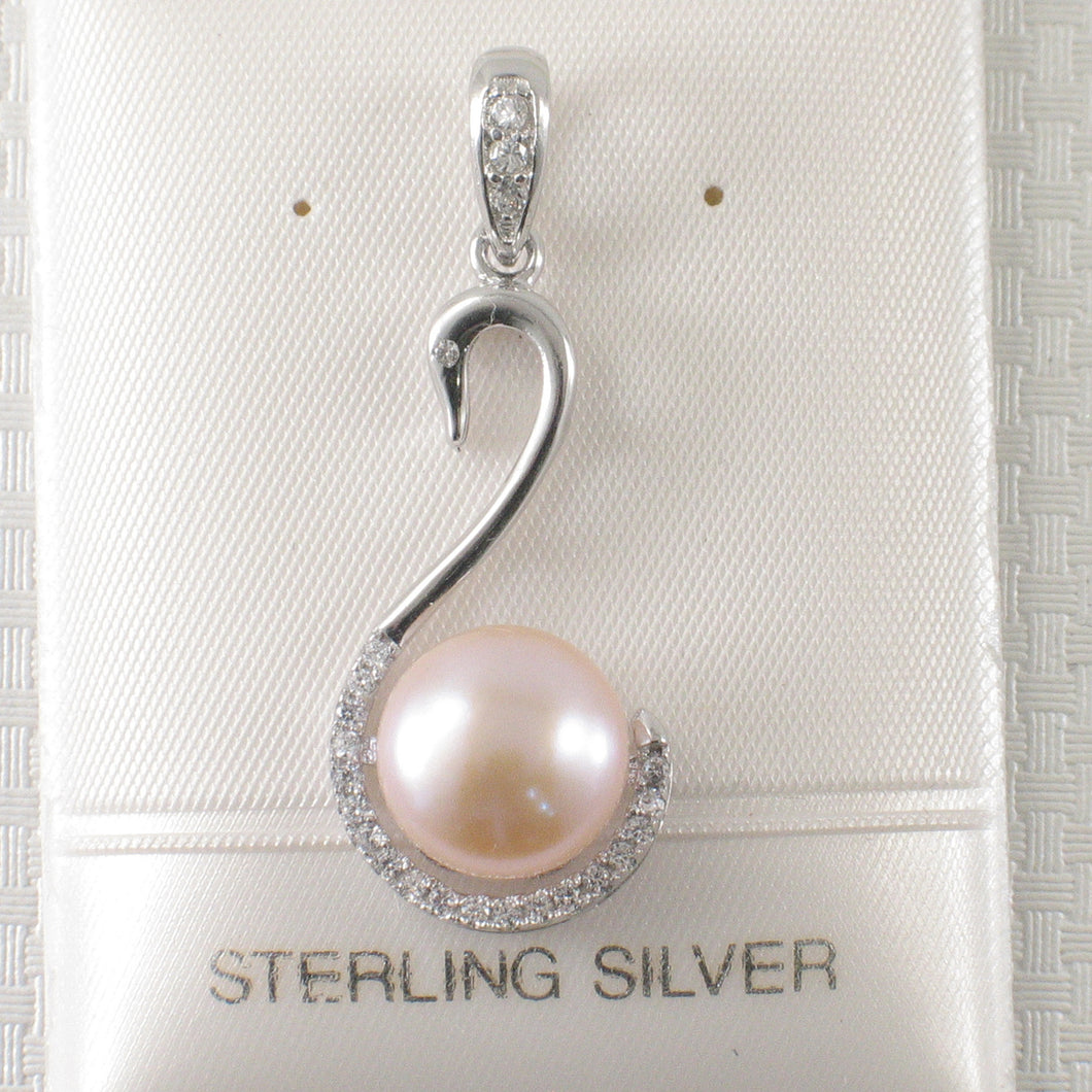 Sterling Silver 925 Pink Pearl & CZ Pendant