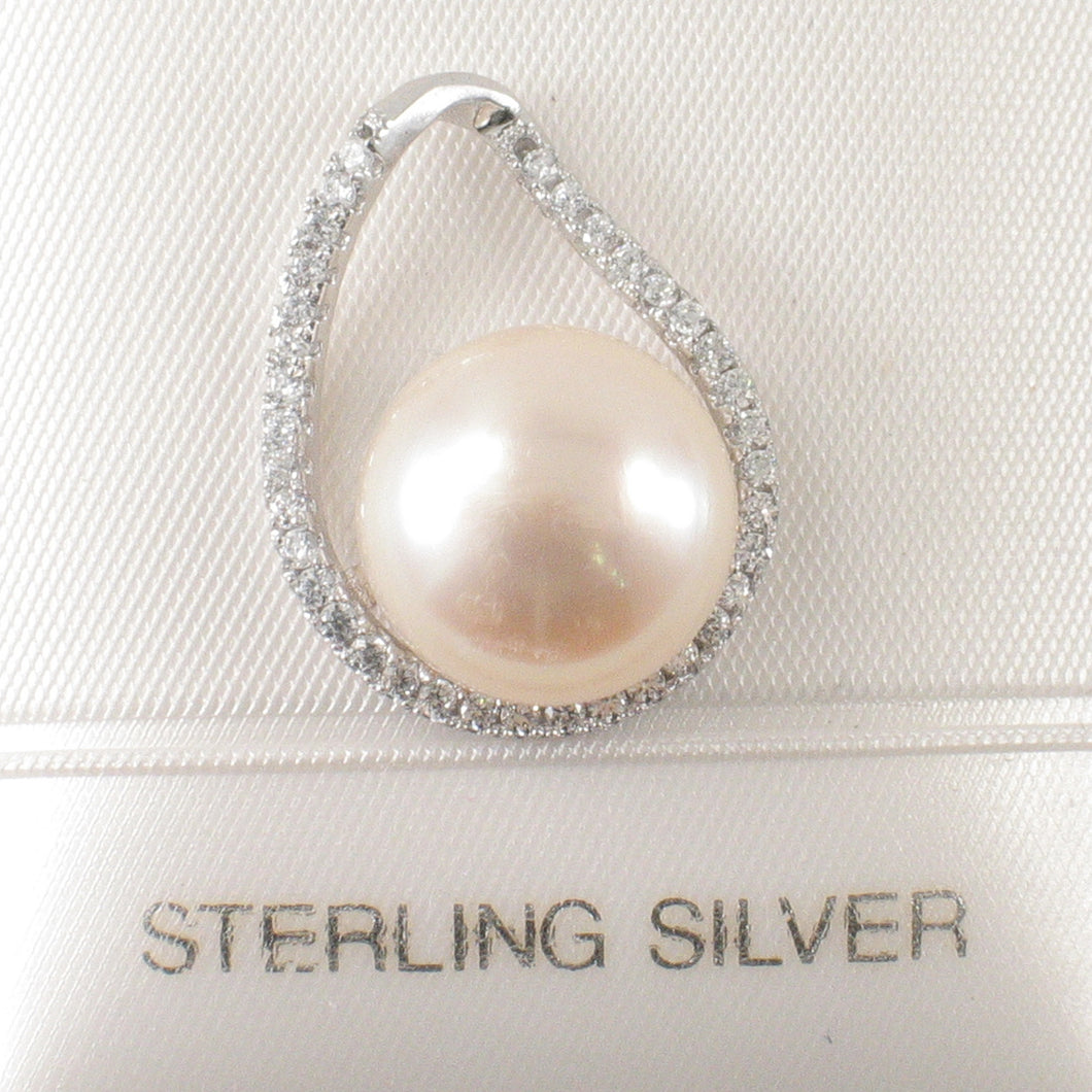 Sterling Silver 925 Pink Pearl & CZ Pendant