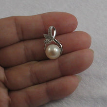 Load image into Gallery viewer, 9200660-Sterling-Silver-.925-Real-White-Pearl-Cubic-Zirconia-Pendant-Necklace