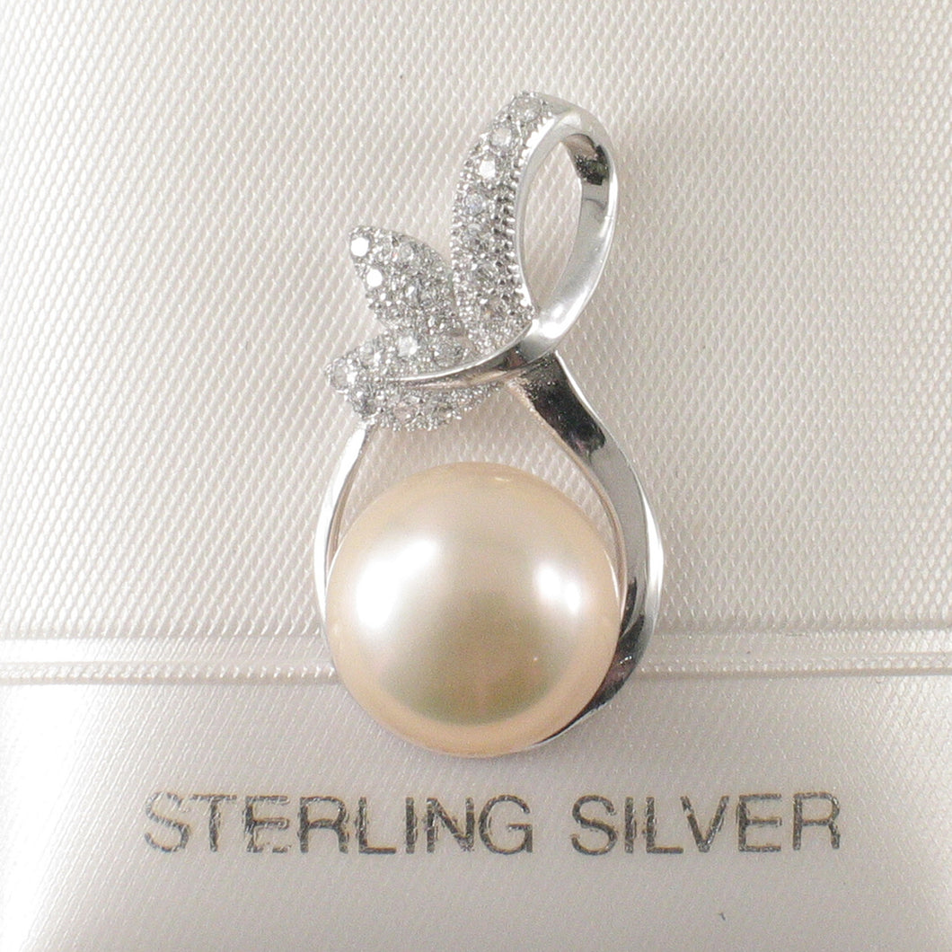 Sterling Silver 925 Pink Pearl & CZ Pendant