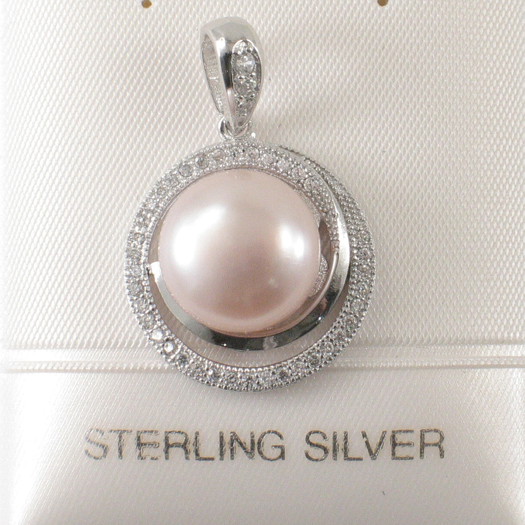 Sterling Silver 925 Peach Pearl & CZ Pendant