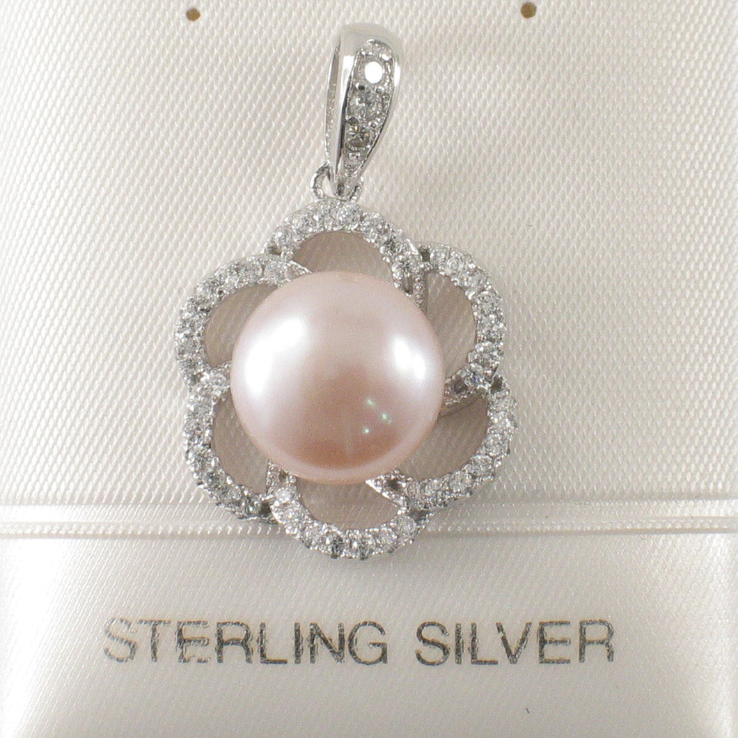 Sterling Silver 925 Pink Pearl & CZ Pendant