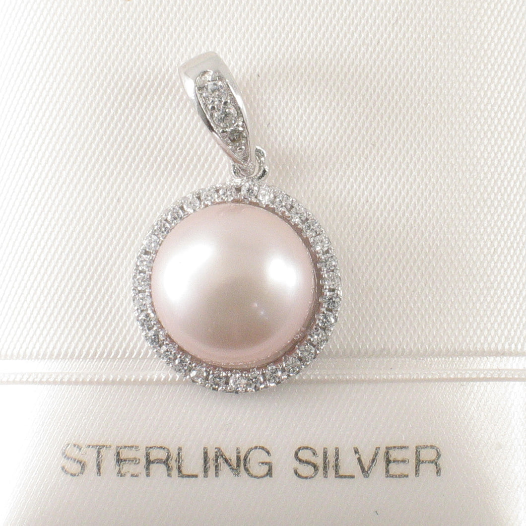 Sterling Silver 925 Pink Pearl & CZ Pendant