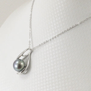 9201321-Solid-Silver-.925-Elegant-Black-Genuine-Pearl-Pendant-Necklace