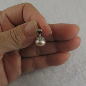 9202312-Solid-Sterling-Silver-925-Pink-F/W-Cultured-Pearl-Pumpkin-Pendant