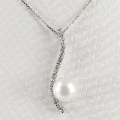Sterling Silver 925 Water Flow White Pearl & CZ Pendant