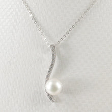 Load image into Gallery viewer, 9209850-Solid-Silver-925-Water-Flow-Pendant-White-Cultured-Pearl-Cubic-Zirconia