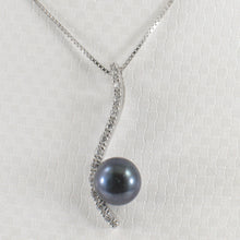 Load image into Gallery viewer, 9209851-Solid-Silver-925-Black-Cultured-Pearl-Cubic-Zirconia Water-Flow-Pendant