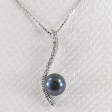 Sterling Silver 925 Water Flow Black Pearl & CZ Pendant