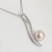 Load image into Gallery viewer, 9209852-Solid-Silver-925-Pink-Cultured-Pearl-Cubic-Zirconia Water-Flow-Pendant