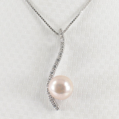 Sterling Silver 925 Water Flow Pink Pearl & CZ Pendant