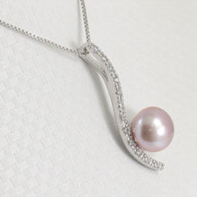 Load image into Gallery viewer, 9209854-Solid-Silver-925-Lavender-Cultured-Pearl-Cubic-Zirconia Water-Flow-Pendant