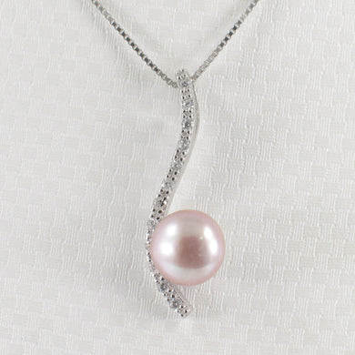 Sterling Silver 925 Water Flow Lavender Pearl & CZ Pendant