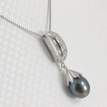 Load image into Gallery viewer, 9209861-Solid-Silver-925-Dangle-Black-Cultured-Pearl-Cubic-Zirconia-Pendant