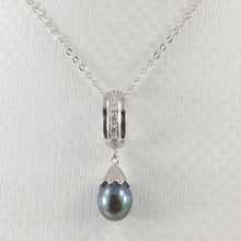 Load image into Gallery viewer, 9209861-Solid-Silver-925-Dangle-Black-Cultured-Pearl-Cubic-Zirconia-Pendant
