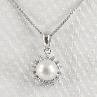 Sterling Silver 925 White Pearl & CZ Pendant