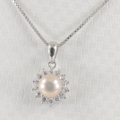 Sterling Silver 925 Pink Pearl & CZ Pendant
