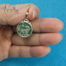 Load image into Gallery viewer, 9210003-Solid-Sterling-Silver-Tiger-Carving-Green-Jade-Tablet-Pendant