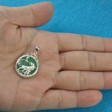 Load image into Gallery viewer, 9210003-Solid-Sterling-Silver-Tiger-Carving-Green-Jade-Tablet-Pendant