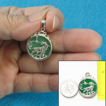 Load image into Gallery viewer, 9210003-Solid-Sterling-Silver-Tiger-Carving-Green-Jade-Tablet-Pendant