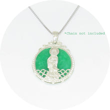 Load image into Gallery viewer, 9210013-Solid-Sterling-Silver-Yuan-Yin-Carved-On-Green-Jade-Tablet-Pendant