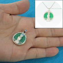 Load image into Gallery viewer, 9210013-Solid-Sterling-Silver-Yuan-Yin-Carved-On-Green-Jade-Tablet-Pendant