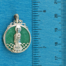 Load image into Gallery viewer, 9210013-Solid-Sterling-Silver-Yuan-Yin-Carved-On-Green-Jade-Tablet-Pendant