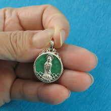 Load image into Gallery viewer, 9210013-Solid-Sterling-Silver-Yuan-Yin-Carved-On-Green-Jade-Tablet-Pendant