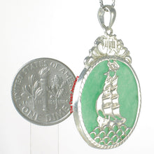 Load image into Gallery viewer, 9210023-Sterling-Silver-Yacht-Carved-On-Green-Jade-Tablet-Pendant-Necklace