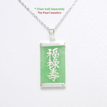 Load image into Gallery viewer, 9210043-Sterling-Silver-Three-Stars-of-Luck-Tablet-Green-Jade-Oriental-Pendant