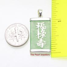 Load image into Gallery viewer, 9210043-Sterling-Silver-Three-Stars-of-Luck-Tablet-Green-Jade-Oriental-Pendant