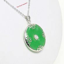 Load image into Gallery viewer, 9210053-Solid-Sterling-Silver-Butterflies-on-Cabochon-Green-Jade-Pendant
