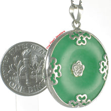 Load image into Gallery viewer, 9210053-Solid-Sterling-Silver-Butterflies-on-Cabochon-Green-Jade-Pendant