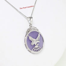 Load image into Gallery viewer, 9210062-Sterling-Silver-Eagle-Carving-On-Lavender-Jade-Flat-Tablet-Pendant