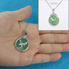 Load image into Gallery viewer, 9210063-Sterling-Silver-Eagle-Carving-On-Green-Jade-Flat-Tablet-Pendant-Chain