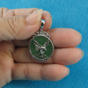 9210063-Sterling-Silver-Eagle-Carving-On-Green-Jade-Flat-Tablet-Pendant-Chain