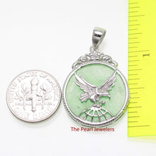 Load image into Gallery viewer, 9210063-Sterling-Silver-Eagle-Carving-On-Green-Jade-Flat-Tablet-Pendant-Chain